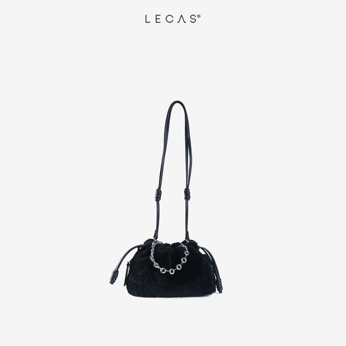 Túi Da MÂY BỒNG Lông Cừu - Đen (Maybonglongcuu.001) 