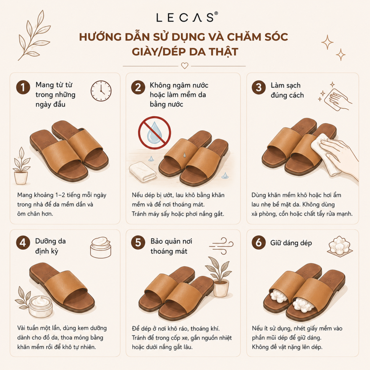 HƯỚNG DẪN SỬ DỤNG VÀ CHĂM SÓC GIÀY DÉP