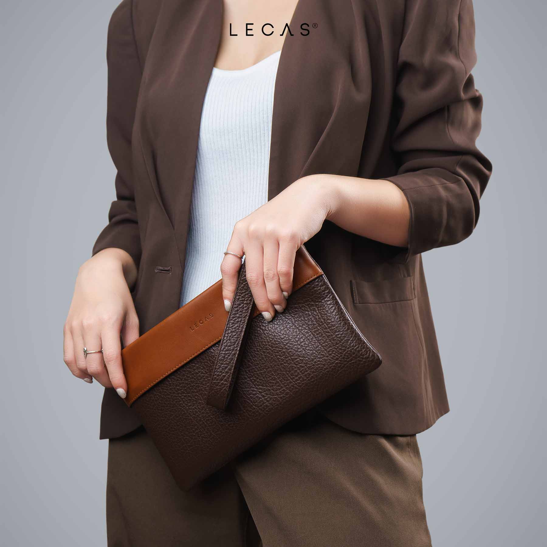 Clutch Da Mềm LUNAR Nâu 2 Tones