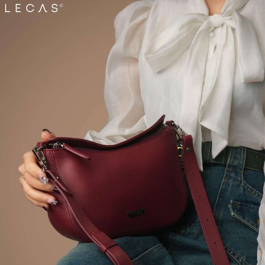 Túi Đeo Chéo PONY EM màu Đỏ Mận Nappa